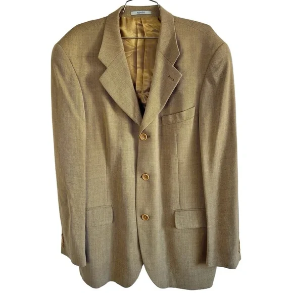 Kenzo Men Blazer Tan Made  in France 100% Wool Designer Size 54 - Picture 3 of 12